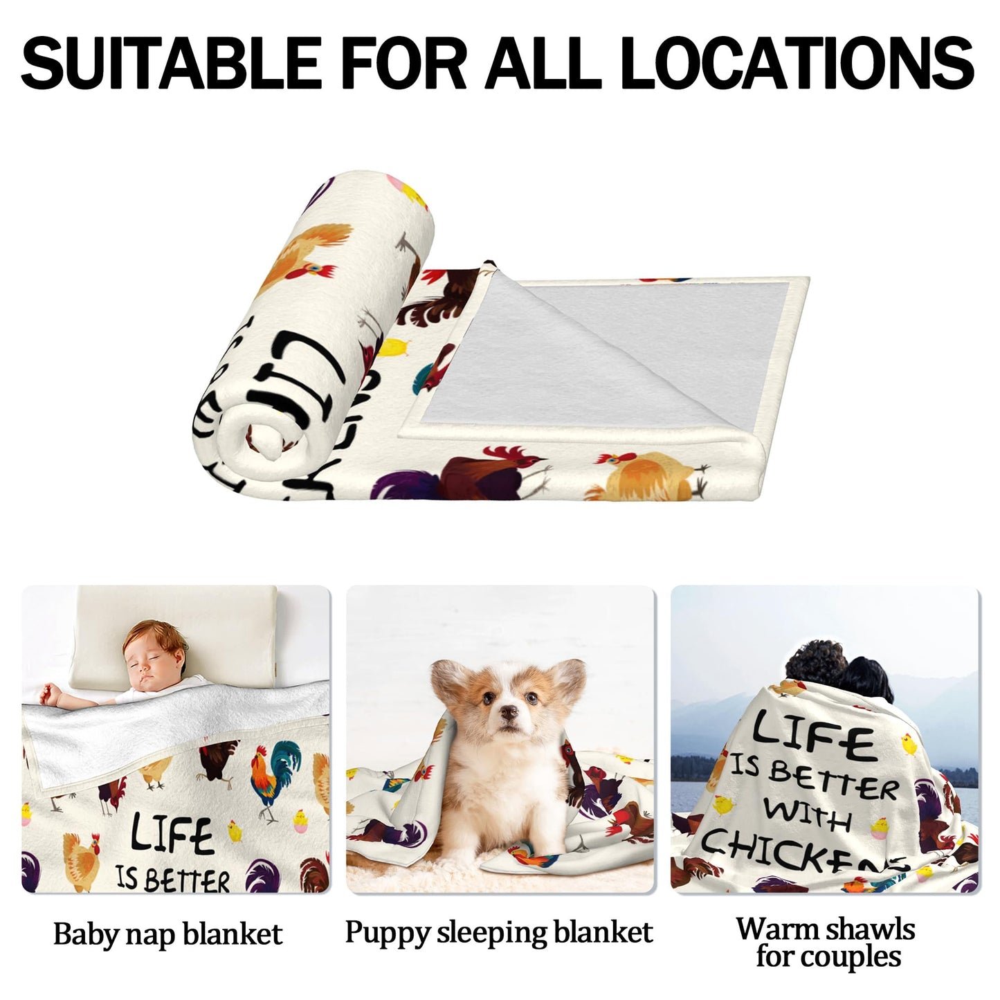 Chicken Blanket Rooster Flannel Throw Blanket 60"x50" Blanket for Adult and Kids Decorative Blankets Funny Soft Cozy Blanket