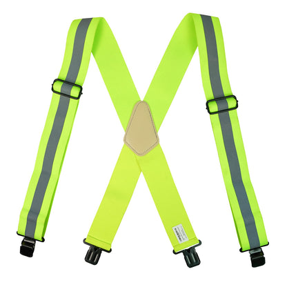 MELOTOUGH 2 Inch Work Suspenders | Reflective Safety Suspenders Tool Belt Support & Elastic Straps for Construction (Reflective Green)‌