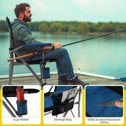 XGEAR Portable Camping Chair for Adutls - Heavy Duty Outdoor Camp Chairs - Folding Lawn Chair with Padded Hard Armrest Cup Holder Storage Pocket - Collapsible for Outdoor Fishing Garden