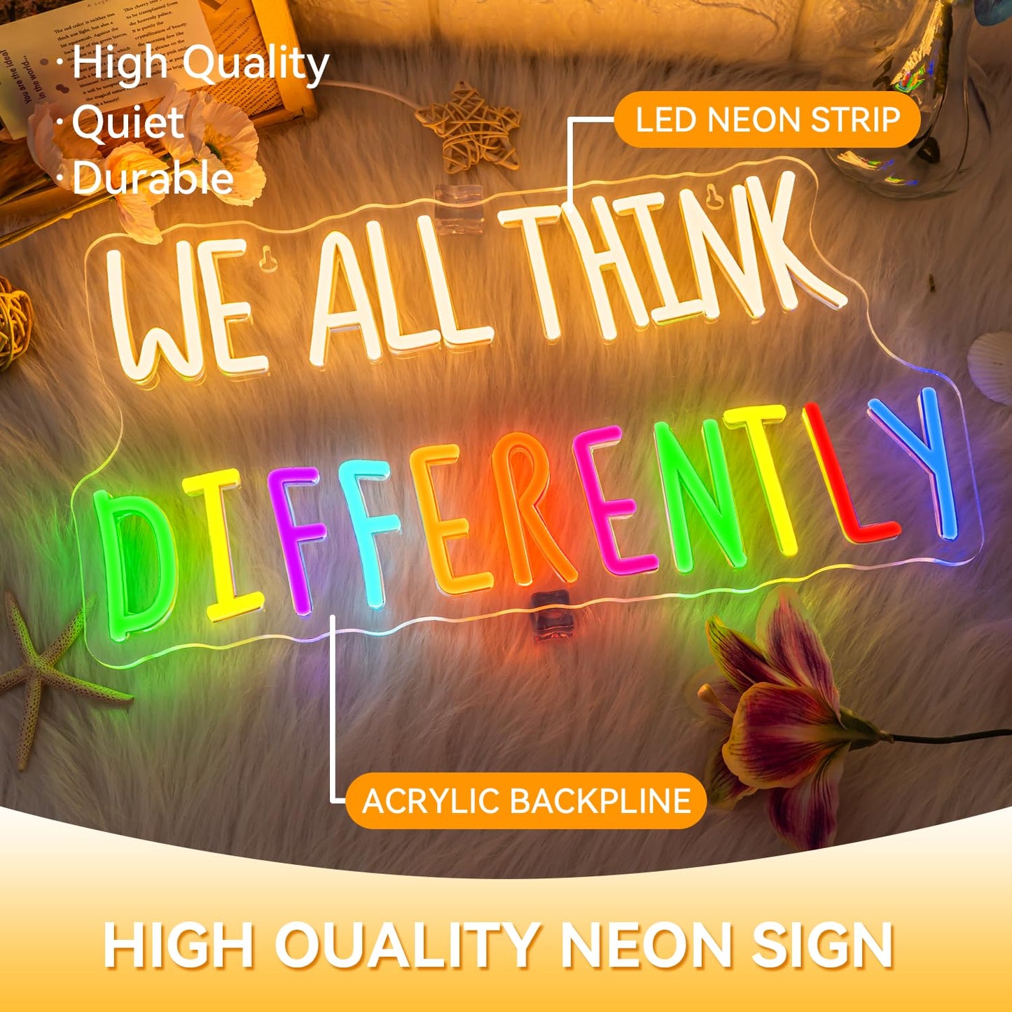 ineonlife Classroom Neon Sign Psychology Neon Signs for Wall Decor We All Think Differently Led Lights Bedroom Study Therapy Office Counseling Office Decor Gifts for Teen Boys