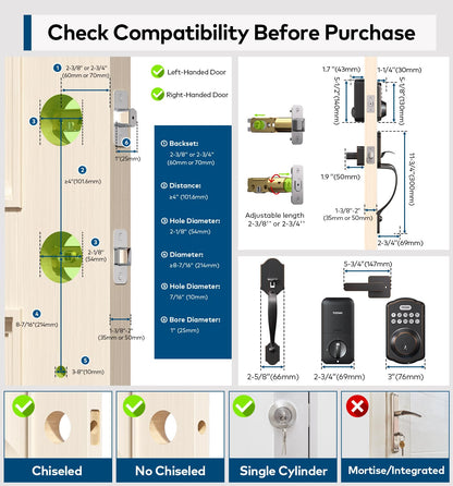 TEEHO Keyless Entry Door Lock Deadbolt with Handle Set, Electronic Digital Smart Locks Set for Front Door with 2 Keys, Easy to Install Keypad Deadbolt, Auto Lock - Matte Black