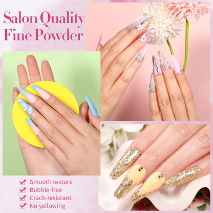 BORN PRETTY Acrylic Nail Kit - Acrylic Powder (Clear, White, Pink) & Liquid Set with Nail Forms, Brush Pen, File & Glass Container - Beginner Friendly