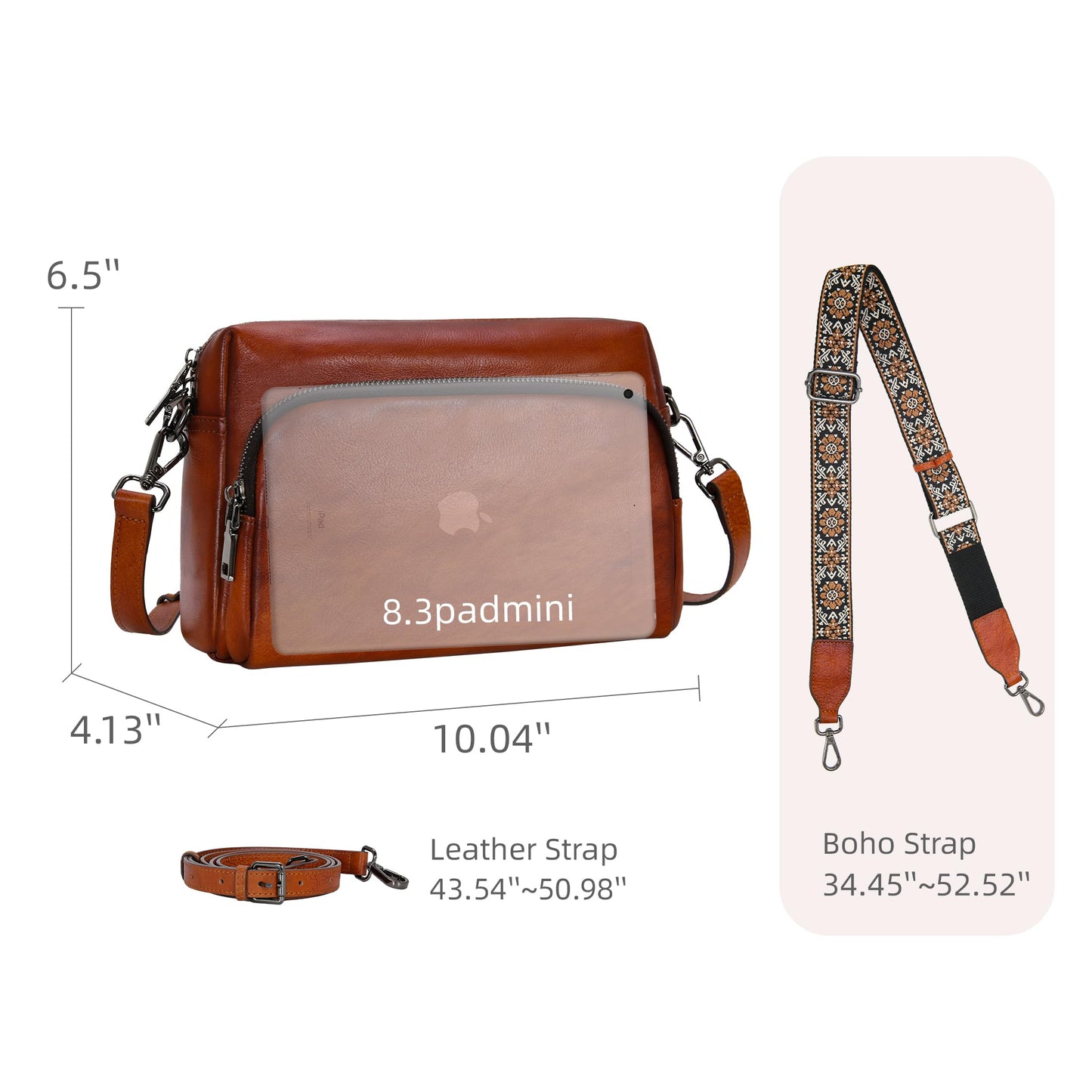 Iswee Genuine Leather Purses and Handbags for Women Crossbody Bags Small Fall Purse Travel Satchel Shoulder Handbag with Guitar Strap Pocketbooks Everyday Bag (Brown)