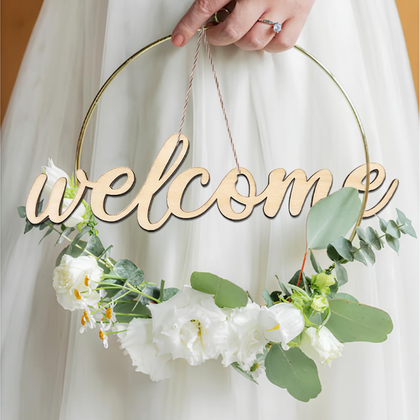 Zaruatu 5 Pcs Unfinished Wood Sign Cutout Wooden Hello Welcome Love Home Family Sign Wooden Hello Welcome Letter Block for Wreath Crafts Decorative Word Signs for Door Wall Christmas Trees (Wood)