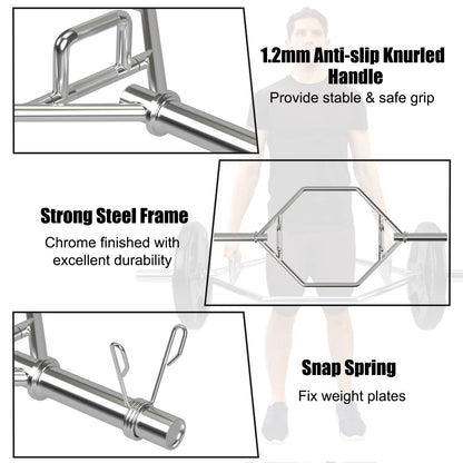 Goplus 56’’ Olympic Hex Trap Bar, Heavy Duty Barbell Trap Bar with Flat or Raised Knurled Handles for Squats, Deadlifts, Shrugs, Strength Training Weight Lifting (Sliver, fit 2’’ weight plates)