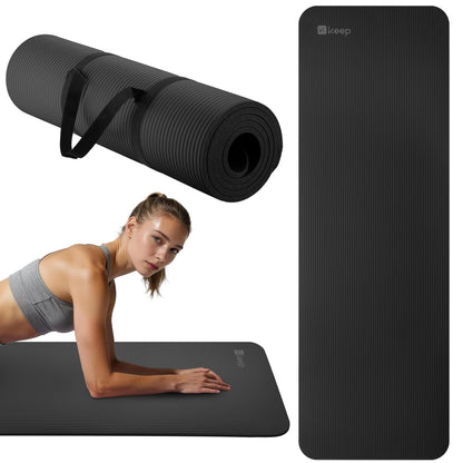 KEEP Extra Thick NBR Yoga Mat for Women & Men, 10mm Thick, 72”x24” Large Exercise Mat with Non-Slip Workout Mat for Yoga, Pilates, Stretching, Meditation – Wide & Cushioned Fitness Mat,Black