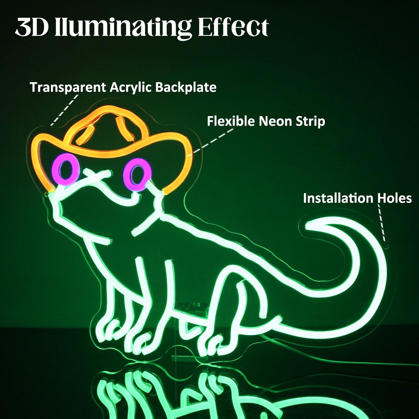 Cowboy Green Iguana Neon Sign Lizard Neon Lights Reptile with Cowboy Hat LED Signs for Wall Decor Anime Neon Light Sign Animal Light Up Signs for Kids Bedroom Game Room Birthday Party Decor
