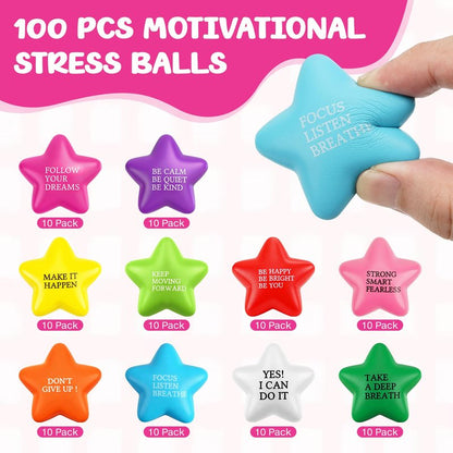 100 Pcs Stress Balls for Adults Motivational Stress Balls Bulk Colorful Foam Stress Relief Balls Hand Exercise Fidget Relief Anxiety Toys for Office Relief Employee Appreciation Gifts Party Favors