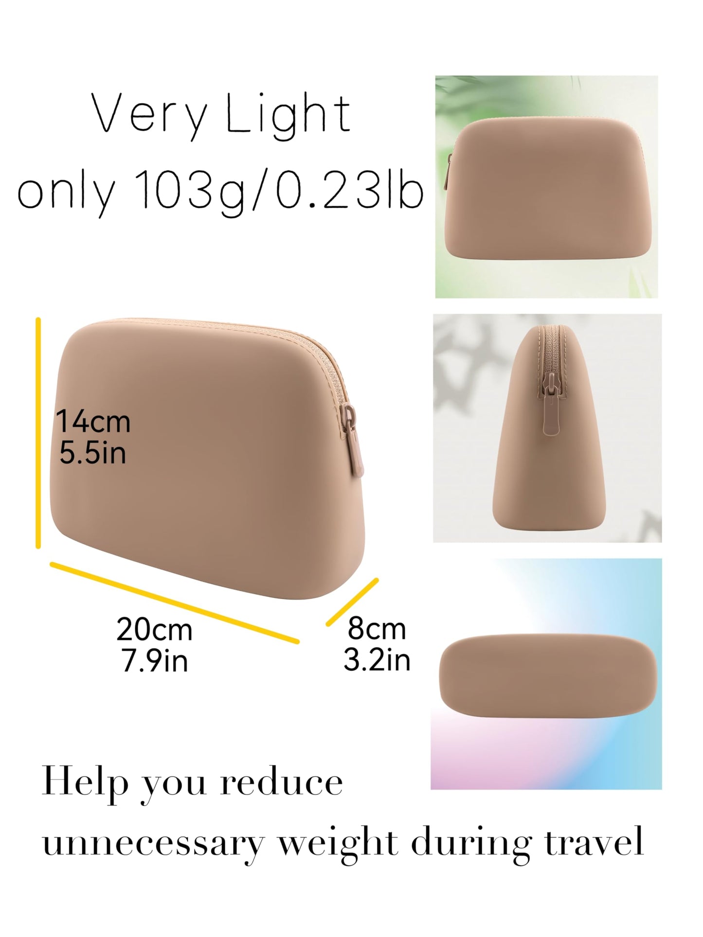 Gudahower Foldable Silicone Makeup Bag Large Capacity and Lightweight Toiletry Bag for Travel Waterproof Cosmetic Bag with Zipper for Women Girls (Khaki)