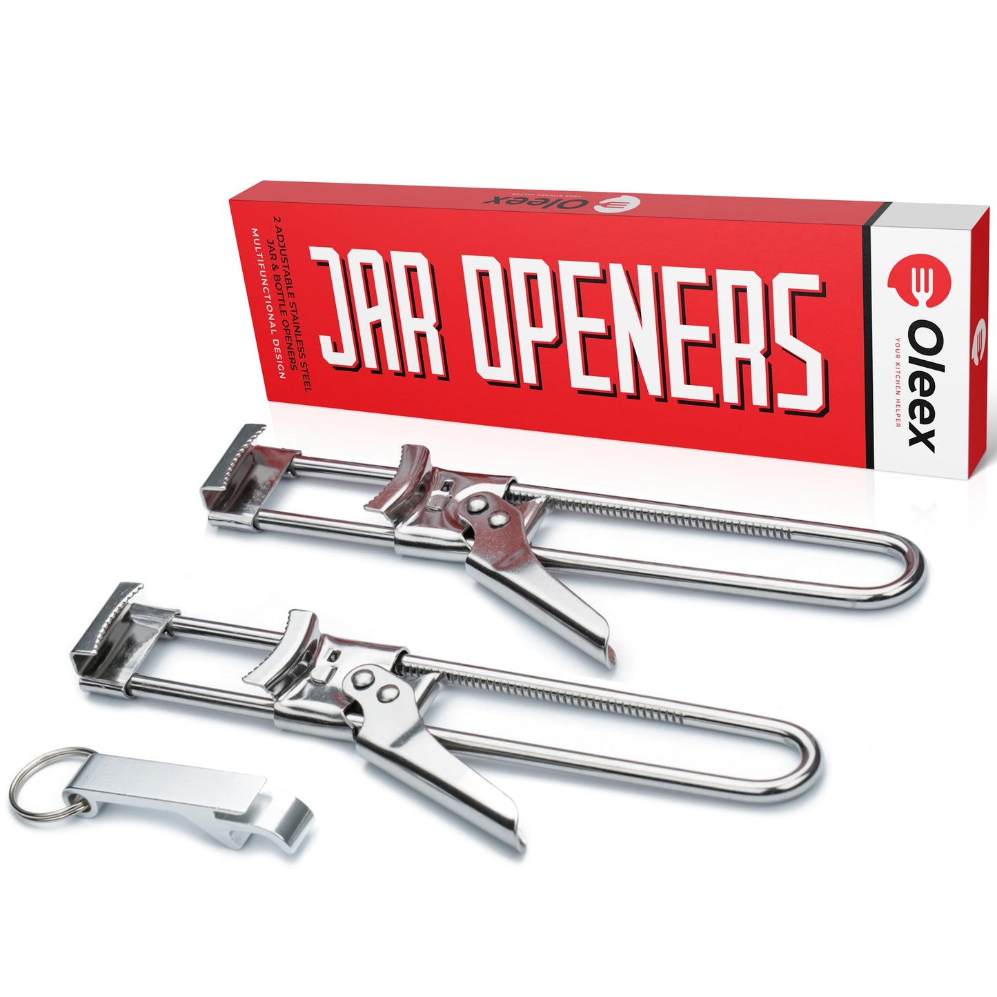 Oleex Jar Opener for Weak Hands (x2) with Keychain Bottle Cap Opener. Easy Seniors Arthritis, Kids Openers. Gripper Tight Lid Opener, Kitchen Gadgets