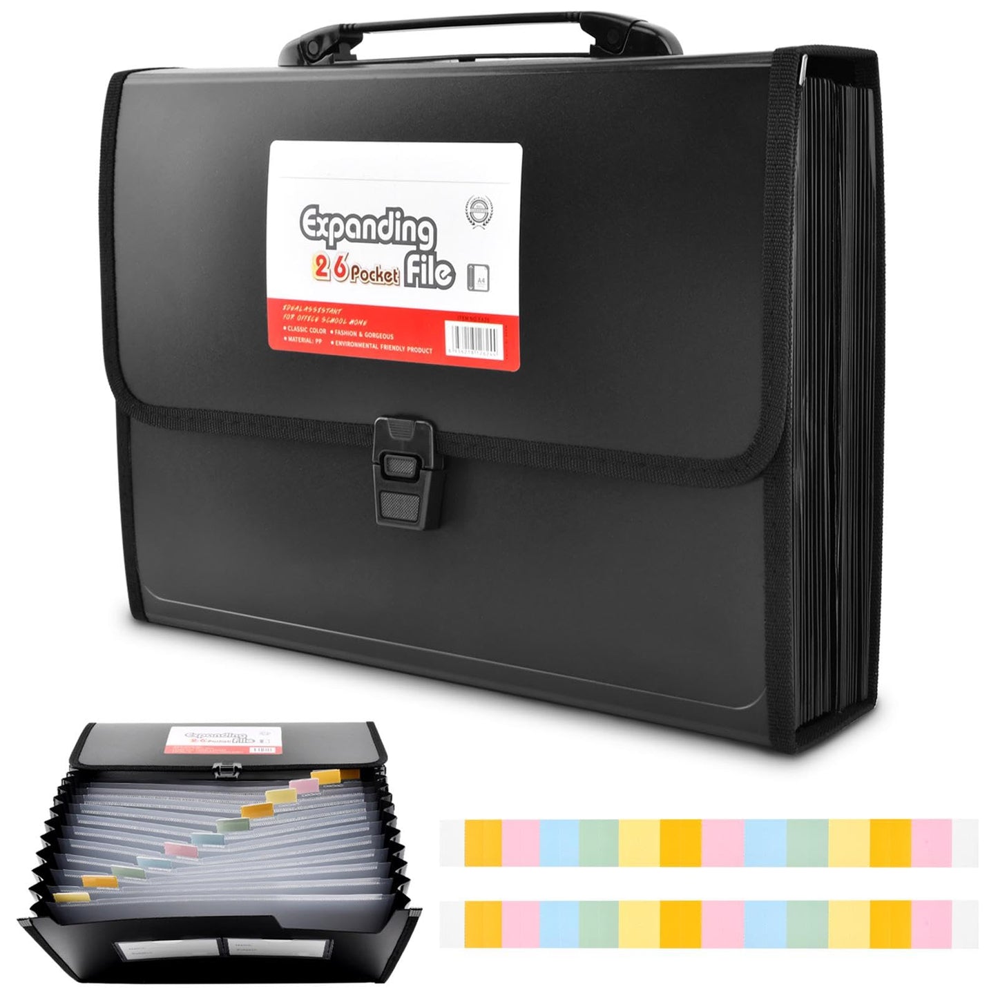 Trasylph 26 Pockets Accordion File Organizer with Lock,Document Organizer with Labels,Fireproof Expanding File Folder Paper Organizer Folder for Letter A4 Files | Receipt and More