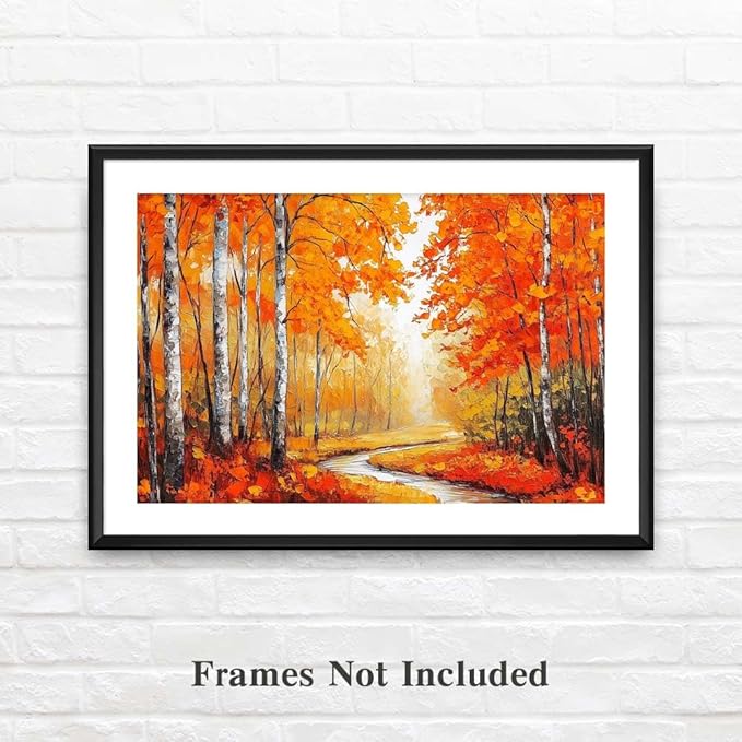 Yesad Autumn Canvas Wall Art, Fall Tree Forest Field Landscape Painting Fall Wall Art Prints Pictures Posters Artwork for Living Room Bedroom Bathroom Home Decor (Unframed,30”x20”,Tree & River)