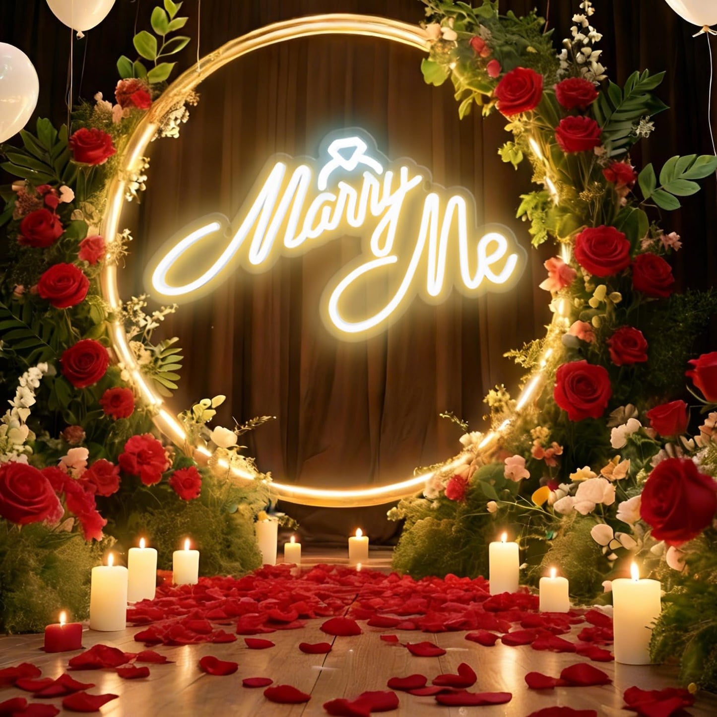 Miootly Marry Me Neon Sign, LED Neon Sign Wall Decor for for Engagement Proposal Wedding Ceremony Backdrop Wall Background Decorations, 16"x 9" USB Powered 10 Warm Brightness Light up Letters Signs