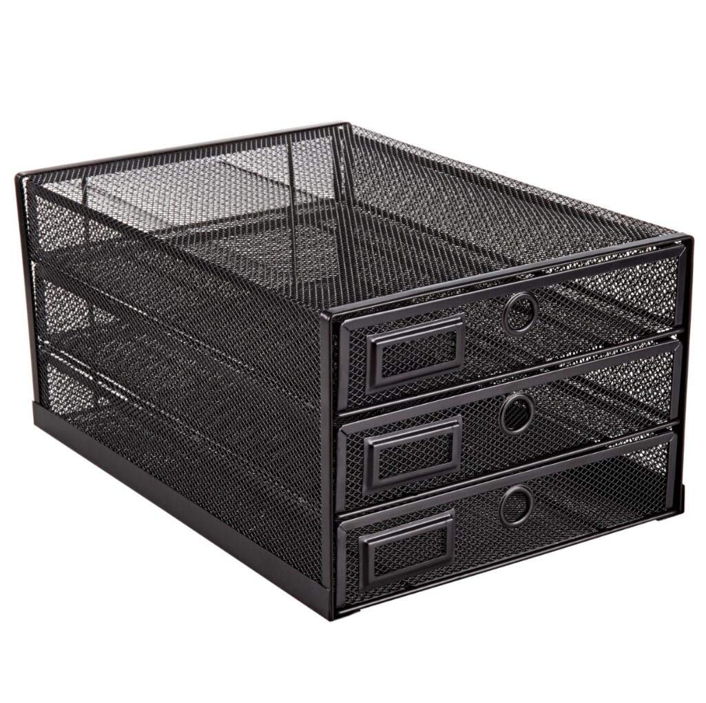 Annova Desk Organizer Wire Mesh 3 Tier Sliding Drawers Paper Sorter/Multifunctional/Premium Solid Construction for Letters, Documents, Mail, Files, Paper, Kids' Art Supplies (Black)