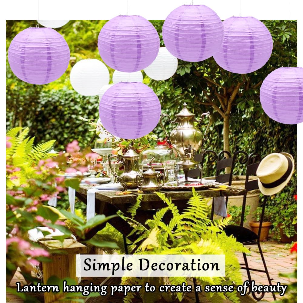 Ruidee 6Pcs Paper Lanterns Decorative Round Hanging Paper Lanterns for Birthday, Wedding, Christmas Xmas, Bridal, Home Decor, Party Decoration（12in/Purple）