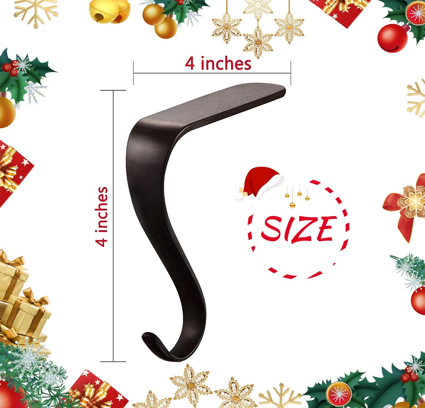 Originalidad Christmas Stocking Holders Metal Fireplace Stocking Hook Garland Mantle Hook for Christmas Decoration (4 Pack)