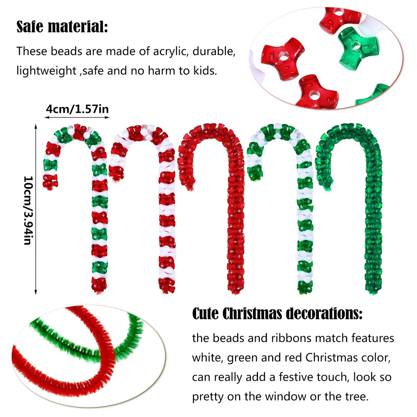 1170 Pieces Christmas Tri Beaded Ornament Kit Christmas DIY Craft Bead Includes 1140 Plastic Tri-shaped Beads 30 Chenille Stems Wreath Candy Cane for Christmas Xmas DIY Holiday Tree Hanging Decoration