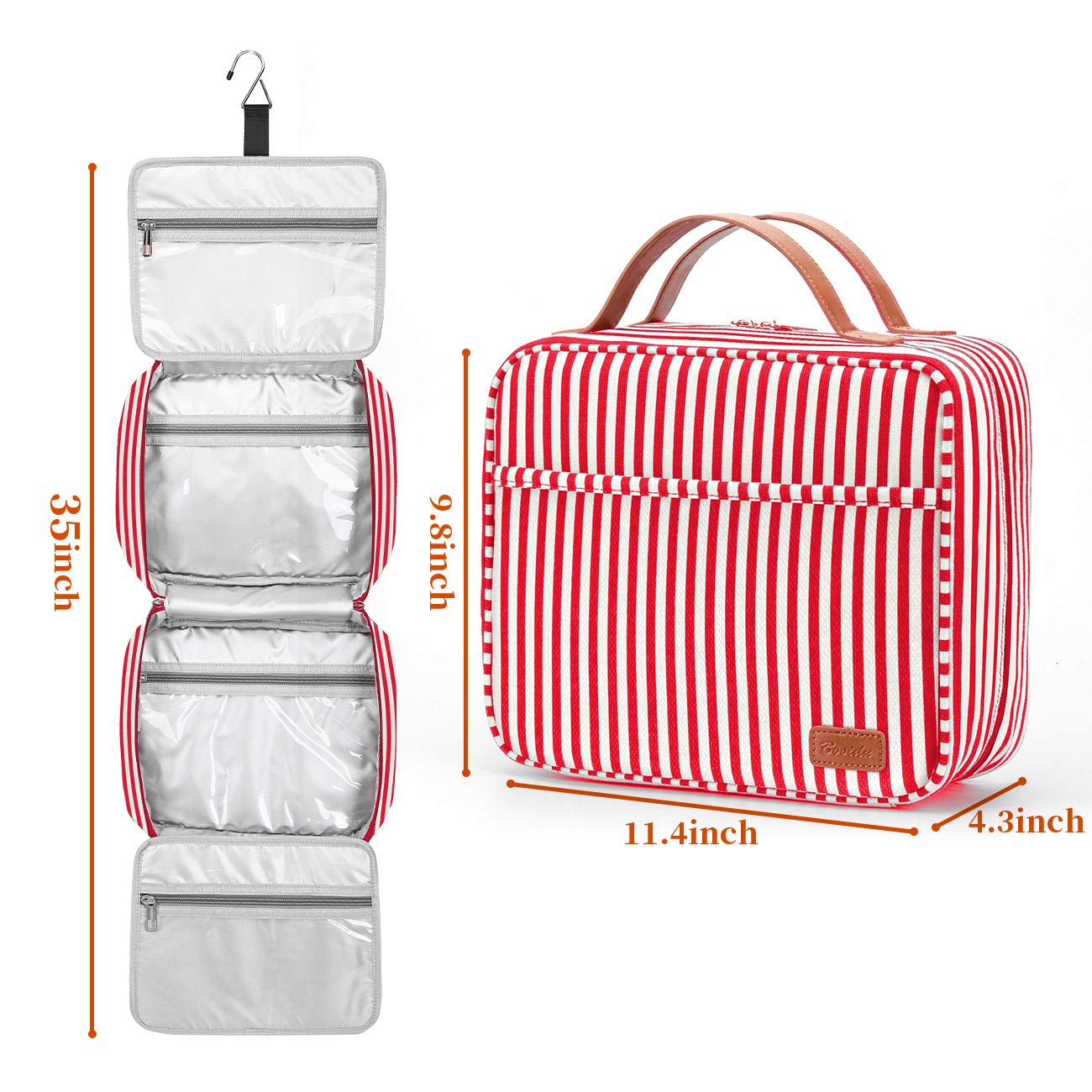 Bosidu Hanging Travel Toiletry Bag, Large Capacity Cosmetic Travel Toiletry Organizer for Women with 4 Compartments & 1 Sturdy Hook, Perfect for Daily Use/Valentines' Day