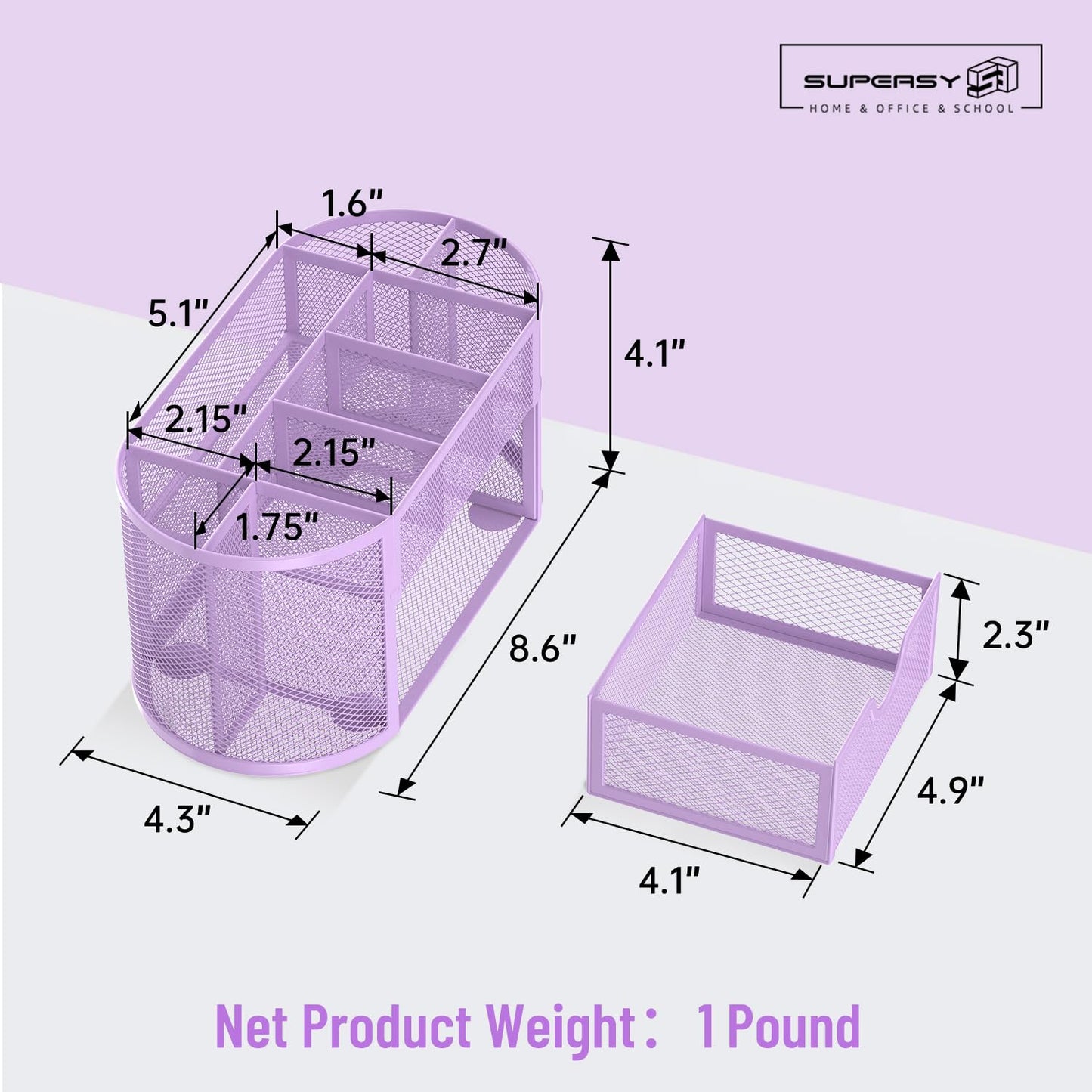 SUPEASY Mesh Desk Organizer, Desk Accessories & Workspace Organizers with Drawers, Pencil Holder for Desk with 9 Compartments for Office Suppliess, School, Classroom, 8.6 x 4.3 x 4.1 Inch, Purple