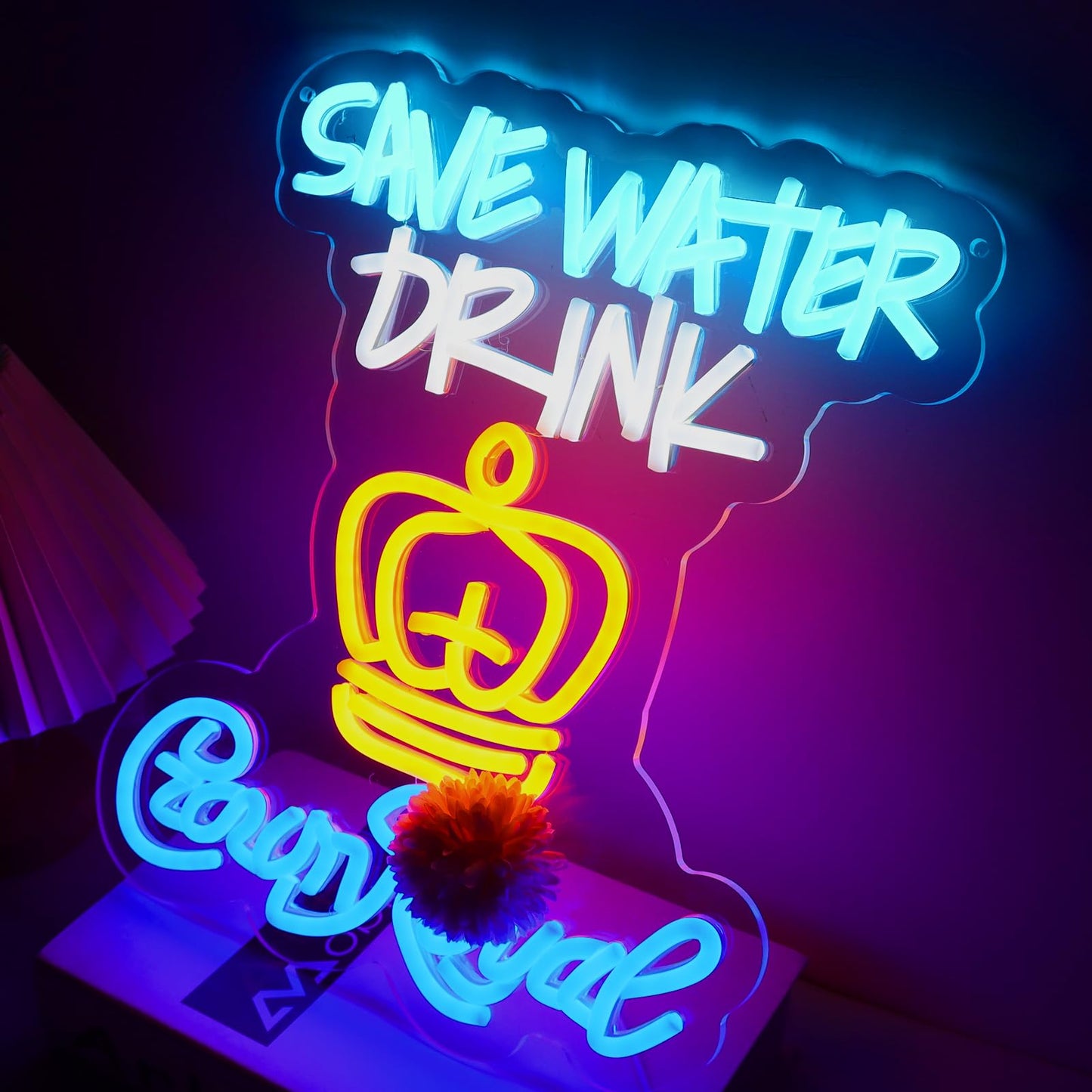 Balanar Save Water Neon Sign for Wall Decor ，Dimmable Whiskey Neon Sign for Man Cave，Party, Bars, Home Decor 、Holiday Gifts12.2 * 14.1inch