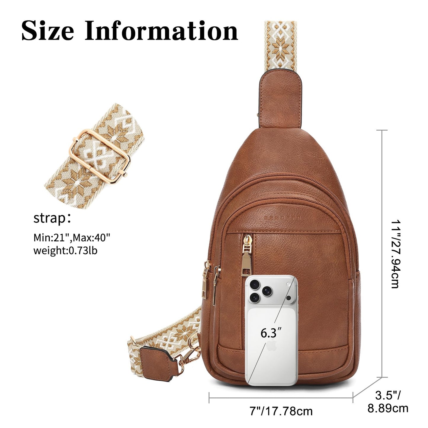 SENDEFN Small Sling Bag for Women Leather Crossbody Bags Purse for Travel Fanny Pack Chest Bag with Adjustable Guitar Strap