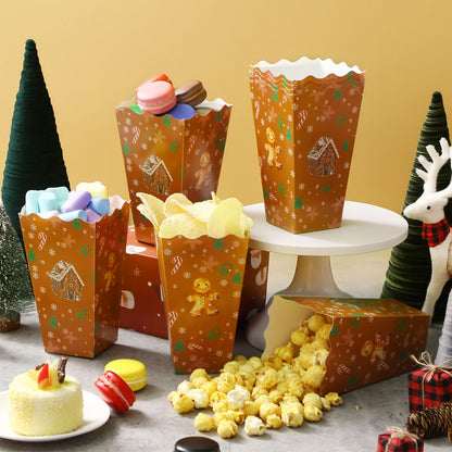 Faccito 50 Pcs Christmas Popcorn Boxes Brown Gingerbread Christmas Movie Popcorn Boxes Paper Snow House Buckets Snack Containers Holiday Case for Xmas Party Gingerbread House Party Favors Supplies