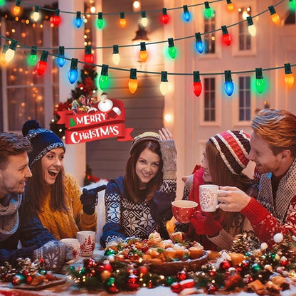 50 Feet C7 LED Christmas Lights Outdoor Multicolor Christmas Lights with 50 + 5 LED C7 Bulbs - for Holiday Xmas Decorations - Light Up House Stairs Porch Tree Yard Decor, Energy Efficient 0.6W = 7W
