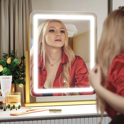Makeup Vanity Mirror with Lights 15.2" Large LED Lighted Mirror, Hollywood Make Up Mirror with Lighting for Bedroom Tabletop, Smart Touch,Detachable 10X Magnification 360° Rotation, (White)