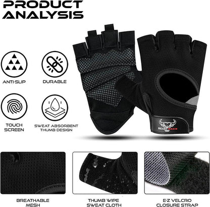 Fingerless Weight Lifting Gloves - Breathable Gym Gloves with Palm Protection for Men & Women | Ideal for Weightlifting, Cycling, and Training