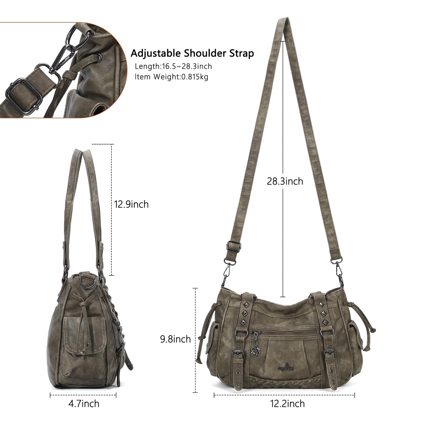 Angel Kiss Shoulder Bag For Women Multi Pocket Retro Hobo Handbags Satchel Tote Bag