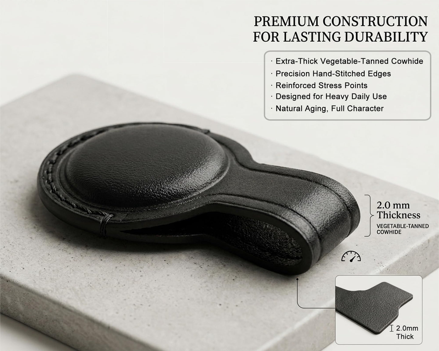 JusBumio Handcrafted Full Grain Veg-Tanned Leather Holder Compatible with Apple AirTag 2nd & 1st Gen, Full-Wrap Secure Keychain Case, Discreet Leather Air Tag Keychain for Keys, Bags & Luggage