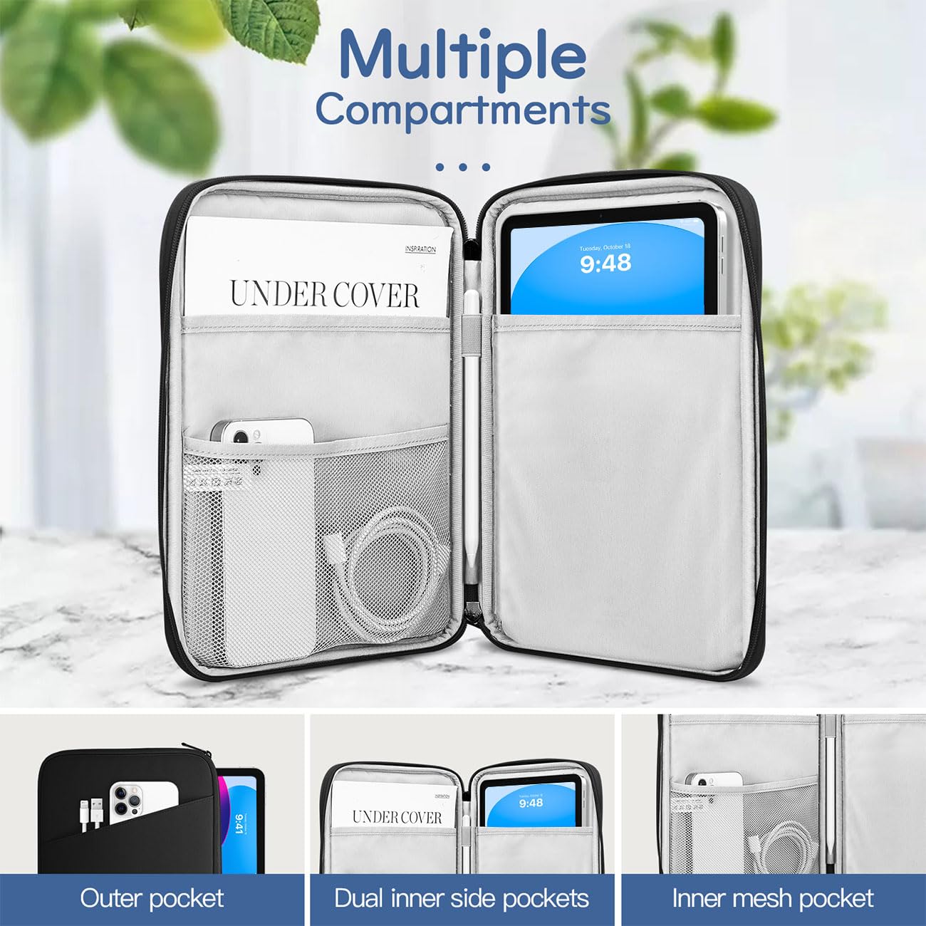 Dadanism 9-11" Tablet Sleeve Bag Carrying Case for iPad (A16) 11th Gen 11", iPad 10th Gen 10.9" Air 5/4, iPad Air M4/Pro 11", iPad 9/8/7th, Galaxy Tab A11+ Plus 11", Remarkable 2 10.3", Black