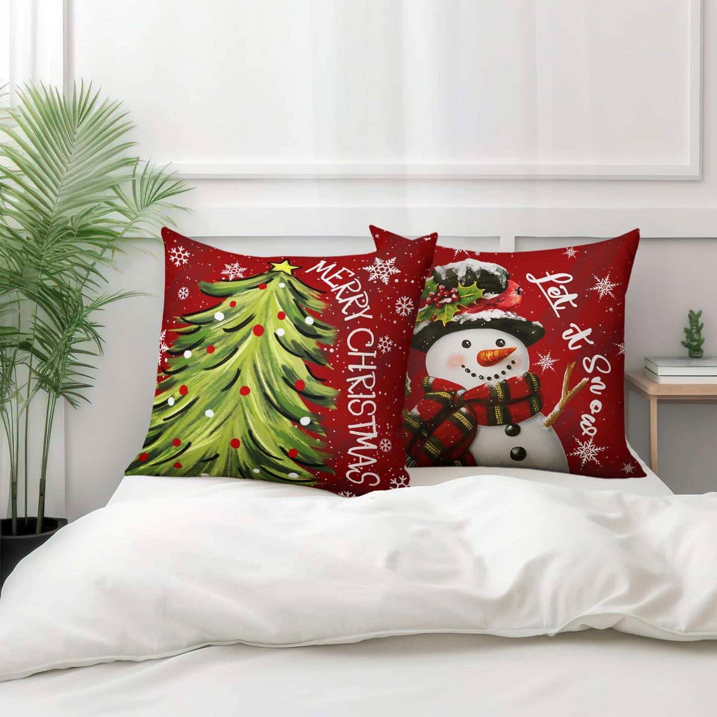 Cryfox Xmas Snowman Pillow Covers 18x18 Pillow Cases Winter Christmas Tree Pillow Cover Set of 2 Holiday Cushion Case Xmas Decoration for Couch Bed Sofa
