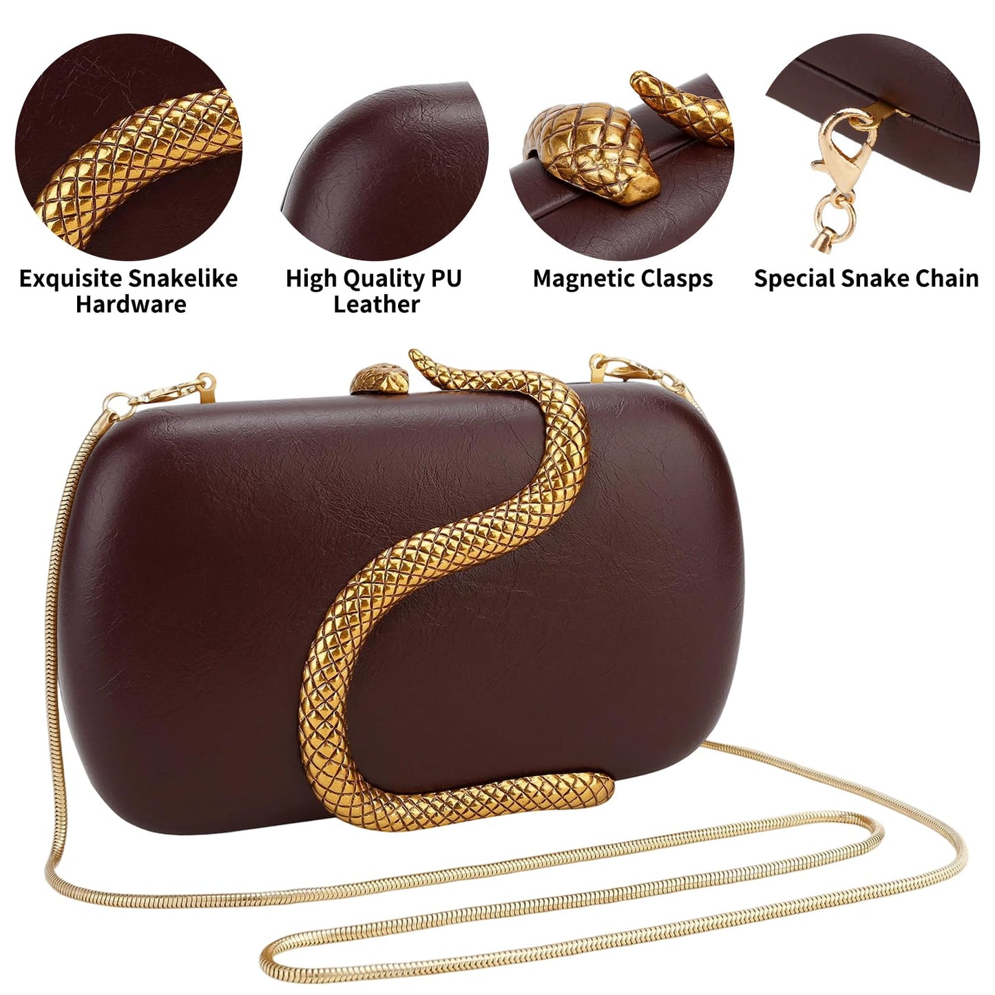 Evening Clutch Purse for Women Small Handbag PU Leather Clutch Handbag Shoulder Bag for Wedding Formal Party (Burgundy)