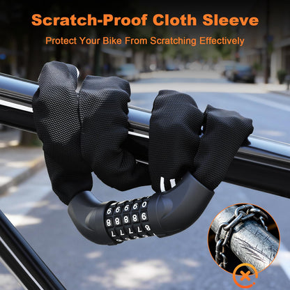 Heavy Duty Bike Chain Lock, 5 Digit Combination Resettable Bike Lock, Anti-Theft Hardened Steel Chain Bicycle Locks Keyless 3.2Ft Long 6mm/0.24" Thick for Bikes, E-Bike, Motorcycle, Motorbike