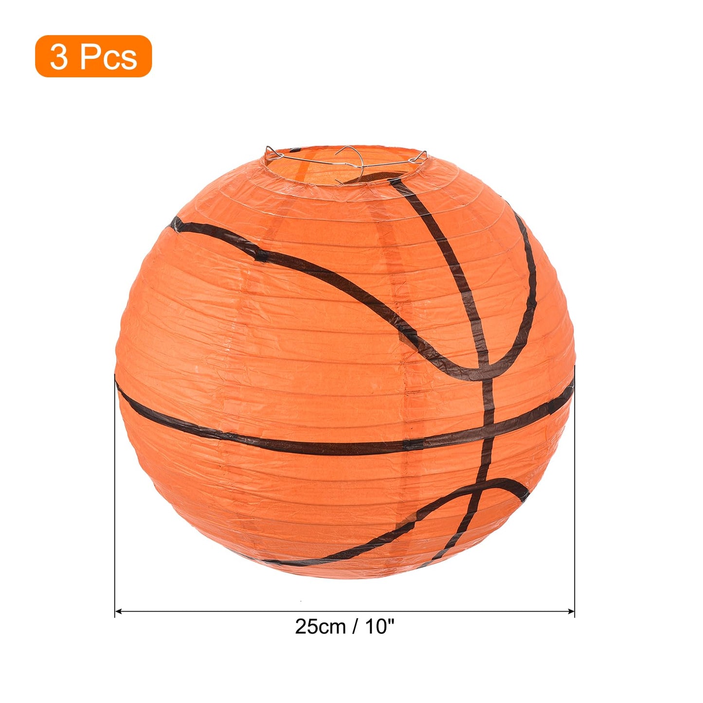 MECCANIXITY Basketball Paper Lanterns, 10" Round Hanging Chinese/Japanese Lantern Decoration for Home Birthday Party Wedding Christmas Classroom Decor, Orange 3 Pcs