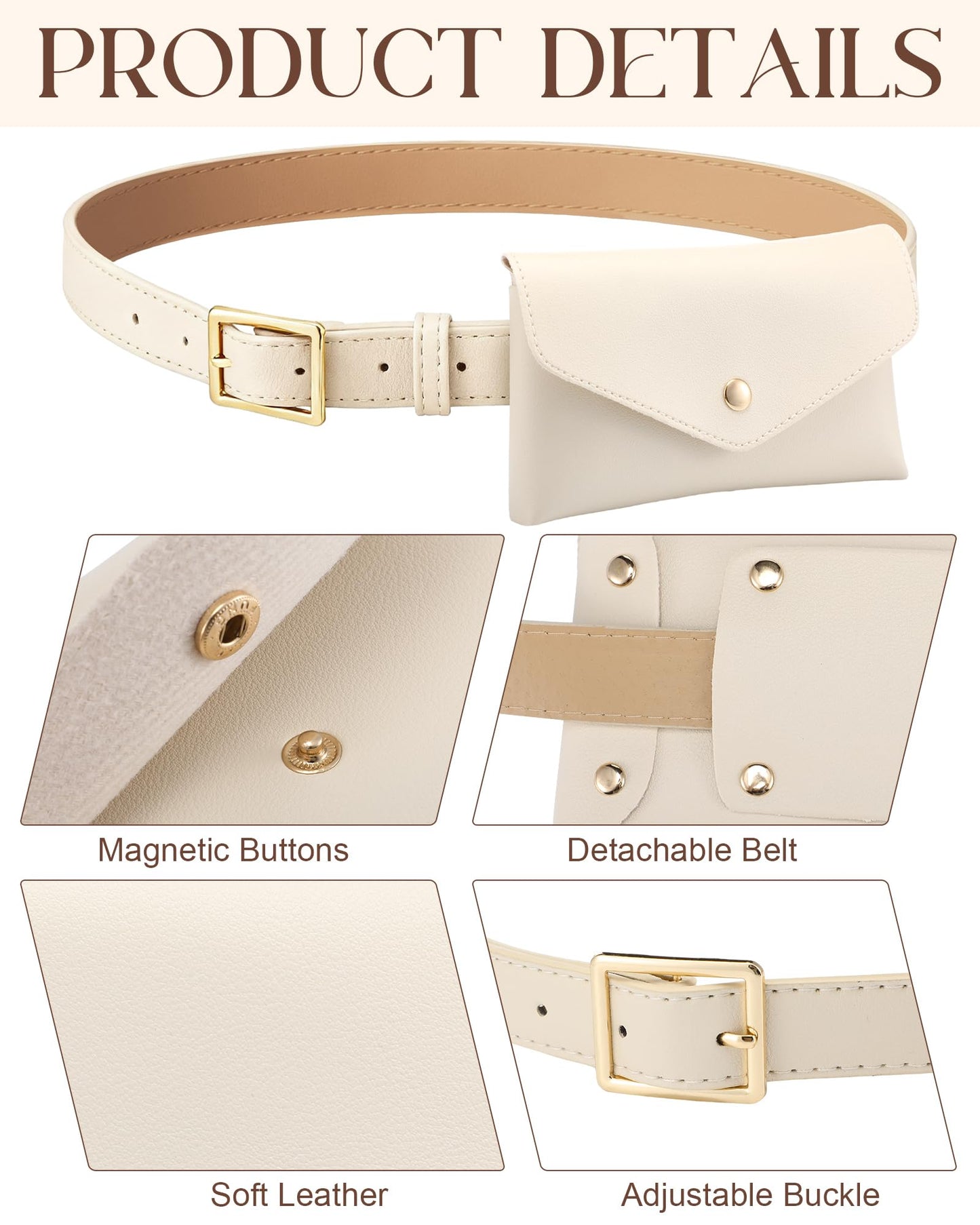 Shihanee 3 Pcs PU Leather Waist Belt Bags for Women Adjustable Fashion Mini Waist Pouch Equestrian Belt Bags for Fashion Party Riding Hiking Daily Use Y2k Accessory (Beige,Brown,Coffee)