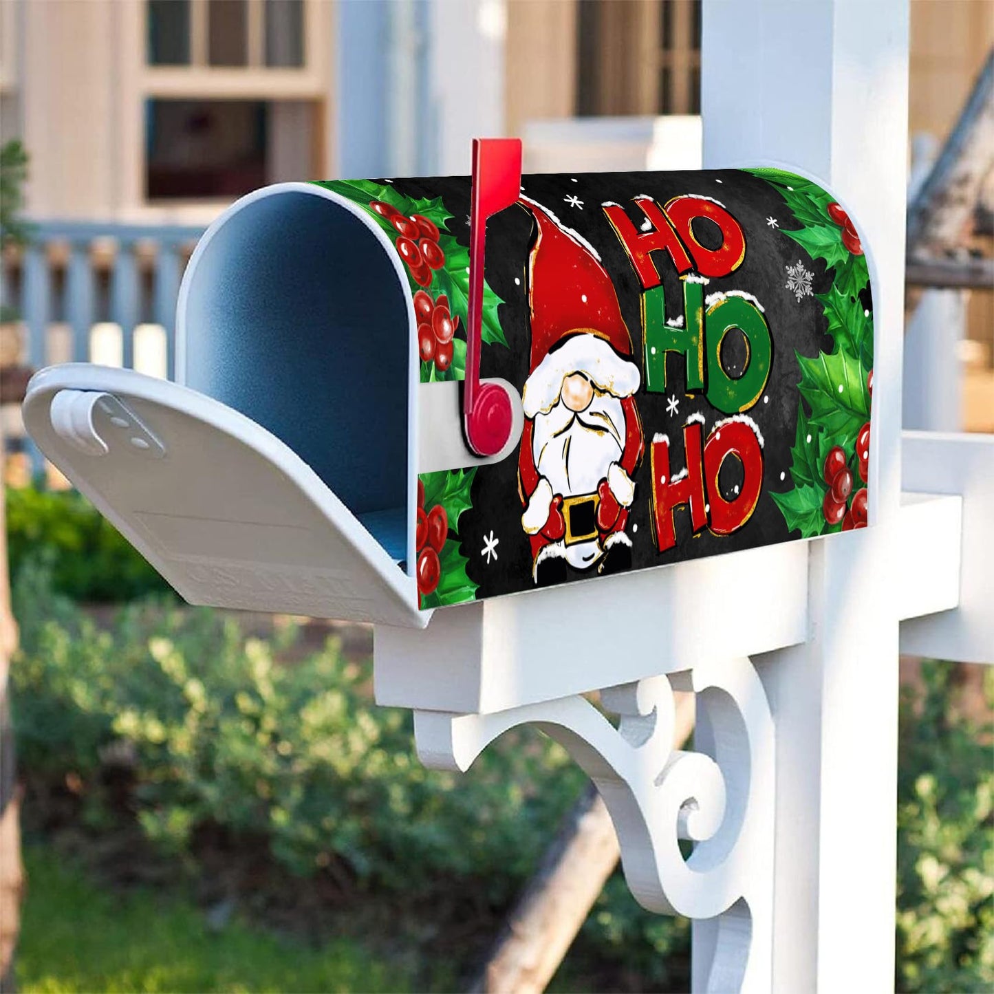 Texupday Ho Ho Ho Santa Christmas Gnome Snowflakes Decoration Mailbox Cover With Magnetic Strip Winter Holiday Mailbox Wraps Post Letter Box Cover Standard Size 21" X 18" for Garden Outdoor Yard Decor