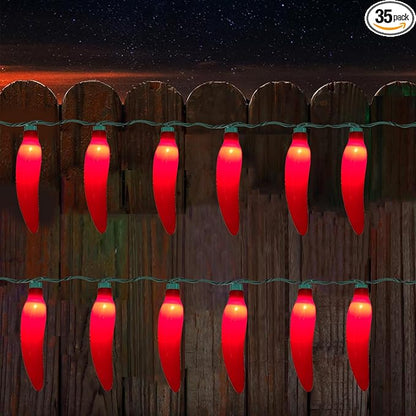 13.6FT Chili Pepper String Lights with 37 Mini Red Chili Lights(2 Spare),Chili Pepper Christmas Incandescent Hanging Lights for Indoor Outdoor Patio Kitchen Mexican Christmas Decorations