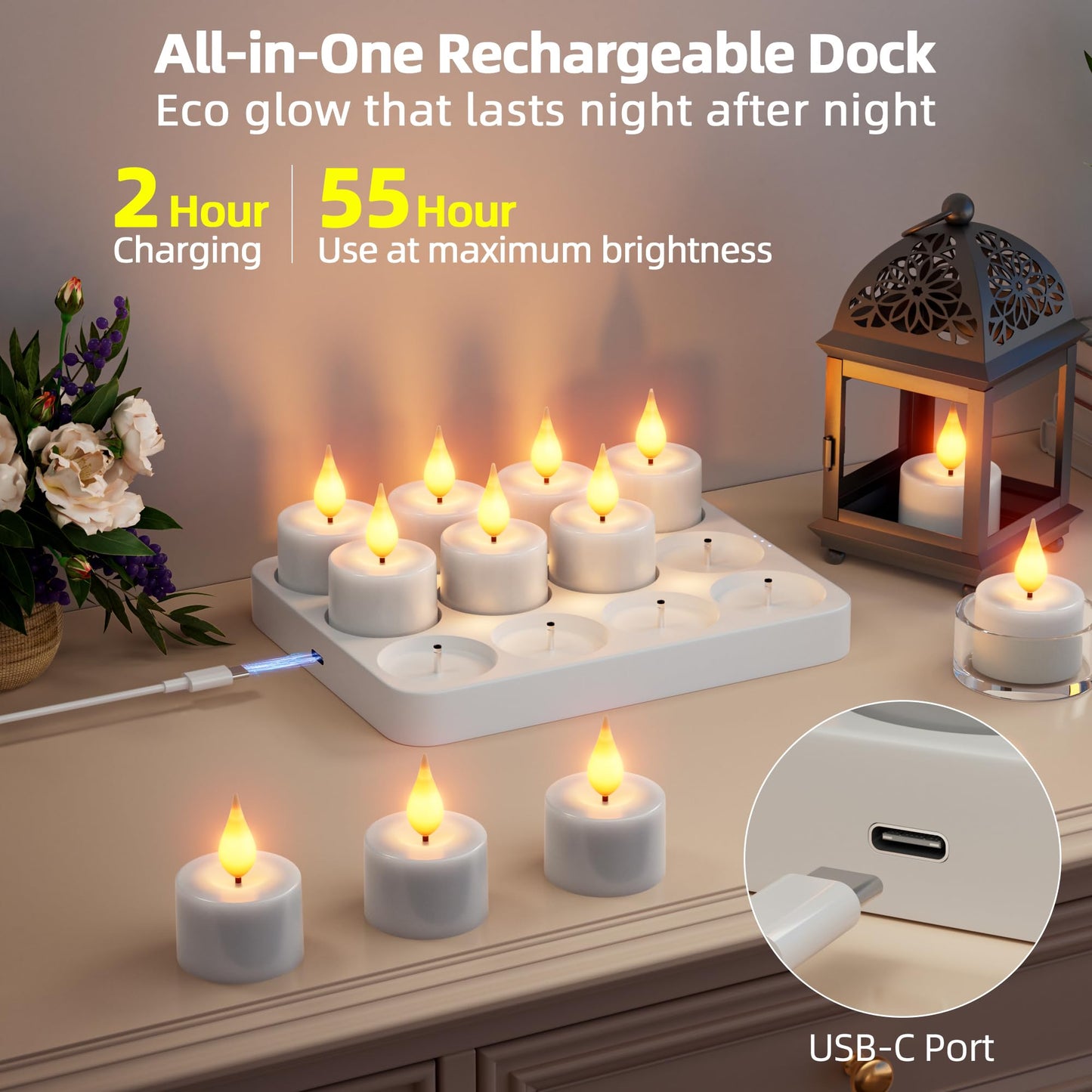 Rechargeable Flameless Tea Lights Candles: 12Pcs Battery Operated Tea light Candles with Remote Timer & Charging Base LED Flickering Votive Tealight Candles for Christmas Halloween Wedding Decor