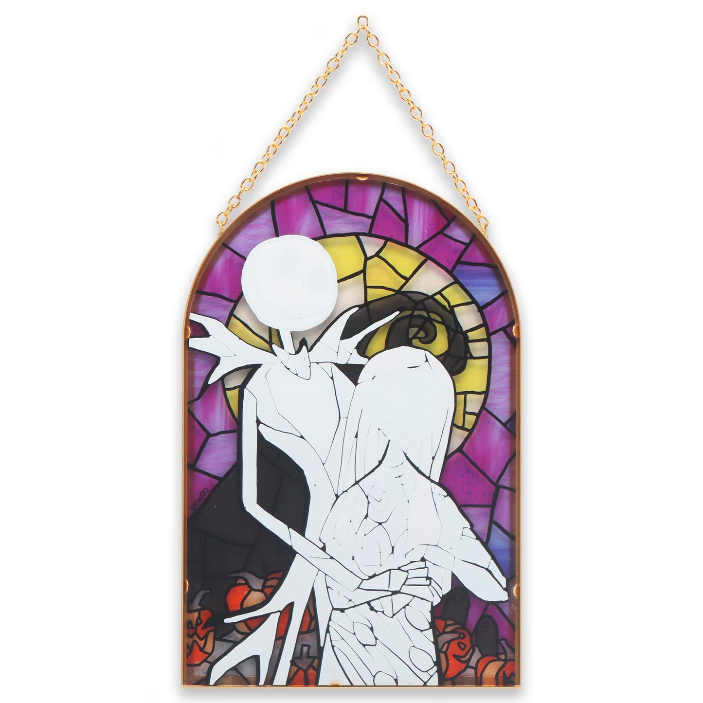 Open Road Brands Disney Nightmare Before Christmas Jack and Sally Hanging Glass Wall Decor - Beautiful Jack Skellington Wall Art for Home