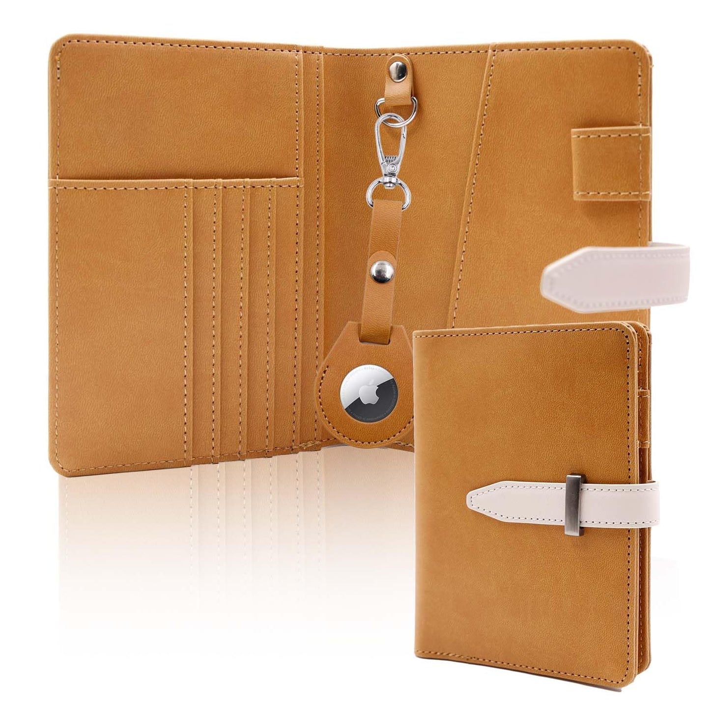 Deziliao Passport wallets, Mulit-purpose RFID Blocking Passport Holder AirTag Wallet, Travel Wallet Cover Case（Brown）