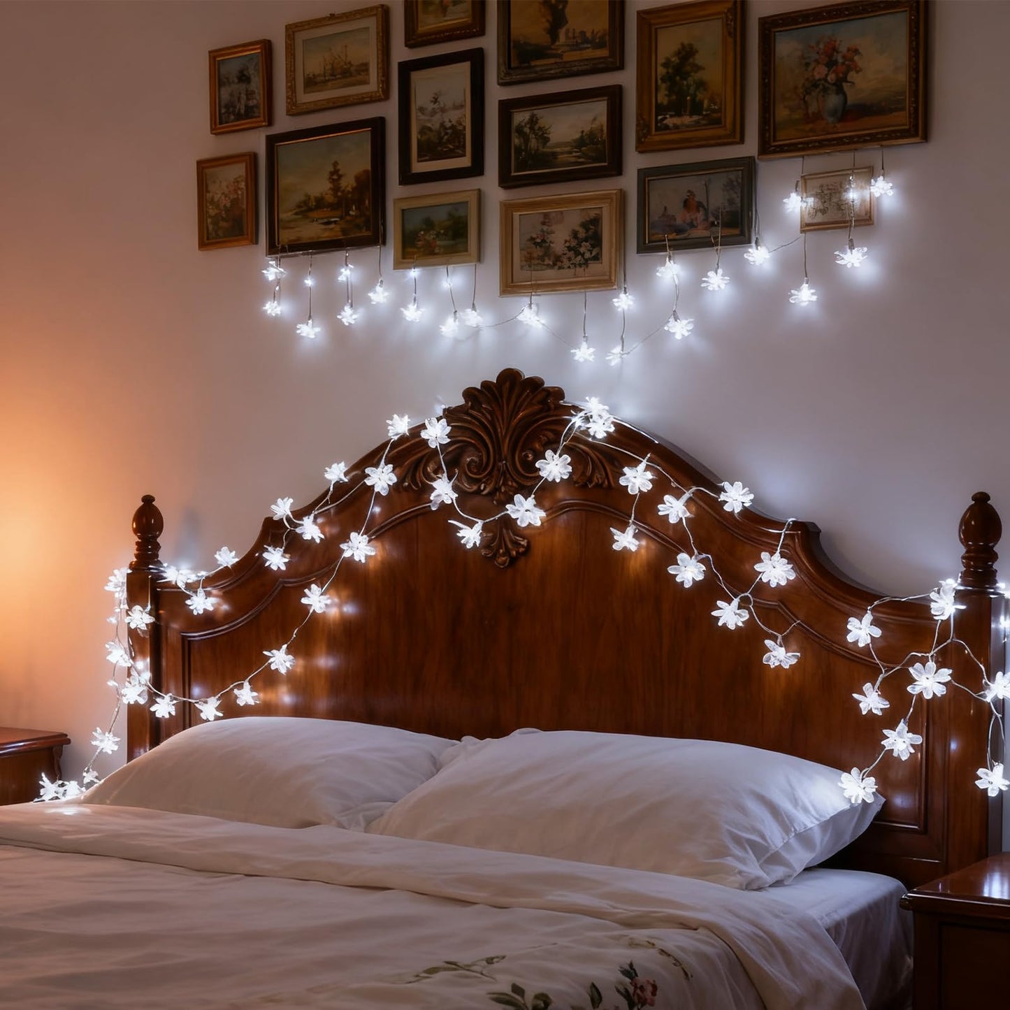 JACUXLSS Fairy Cool White Flower String Lights, 33ft 100 LED Plug in 8 Lighting Mode Cherry Blossom Indoor Wall Ceiling Window Decorations, Aesthetic Lamp Decor for Christmas Holiday Easter Bed Room