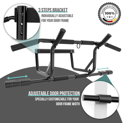 PULLUP & DIP Doorway Pull-Up Bar Without Screwing And No Slipping, Professional Door Frame Chin-Up Bar With Pull-Up Band, Padded Handles + eBook, Up To 240 lbs