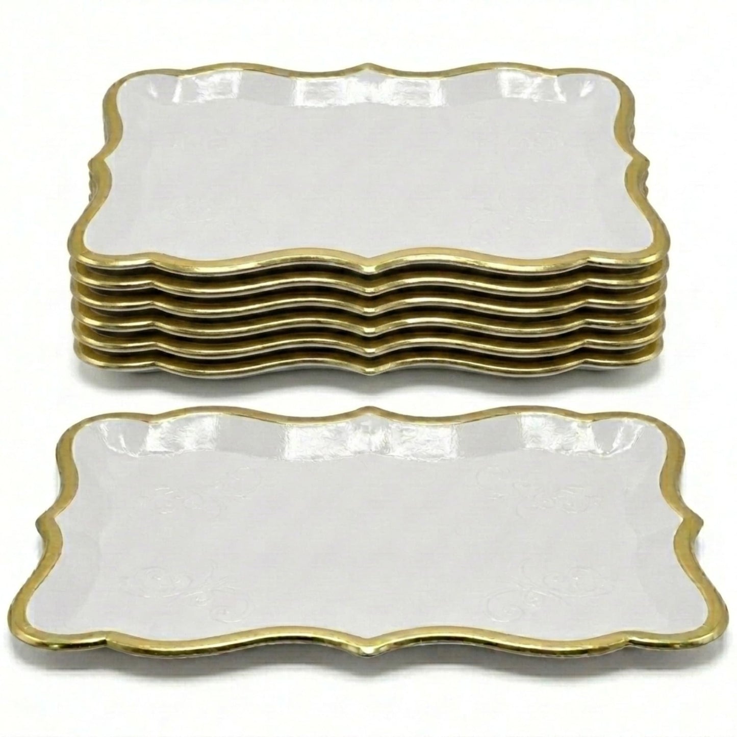 Gift Boutique Decorative Trays 10 Pack Gold Rim Display Platters Cardboard 9 x 13 Inch Wedding Birthday Party Dessert Decor