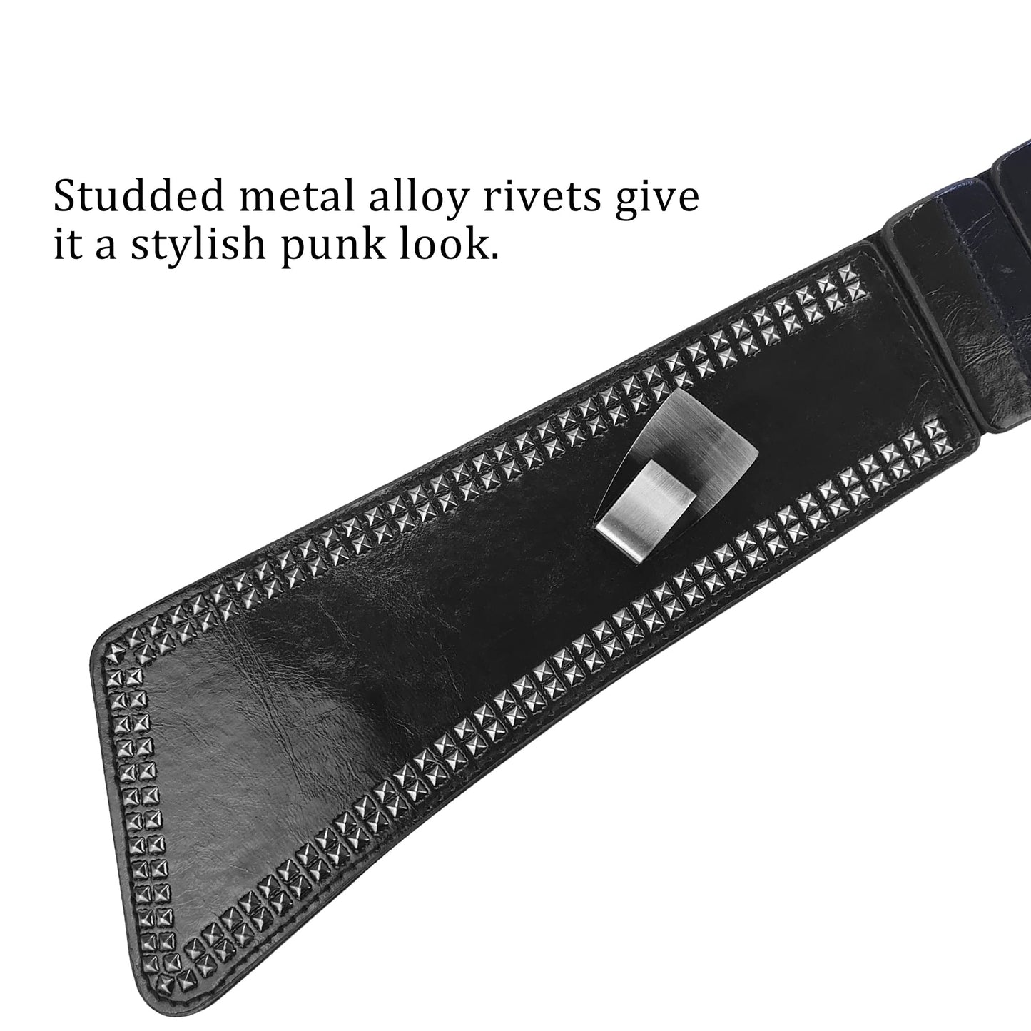macoking Studded Wide Belts for Women Elastic Chunky Waistband for 80s Dress, Black, M