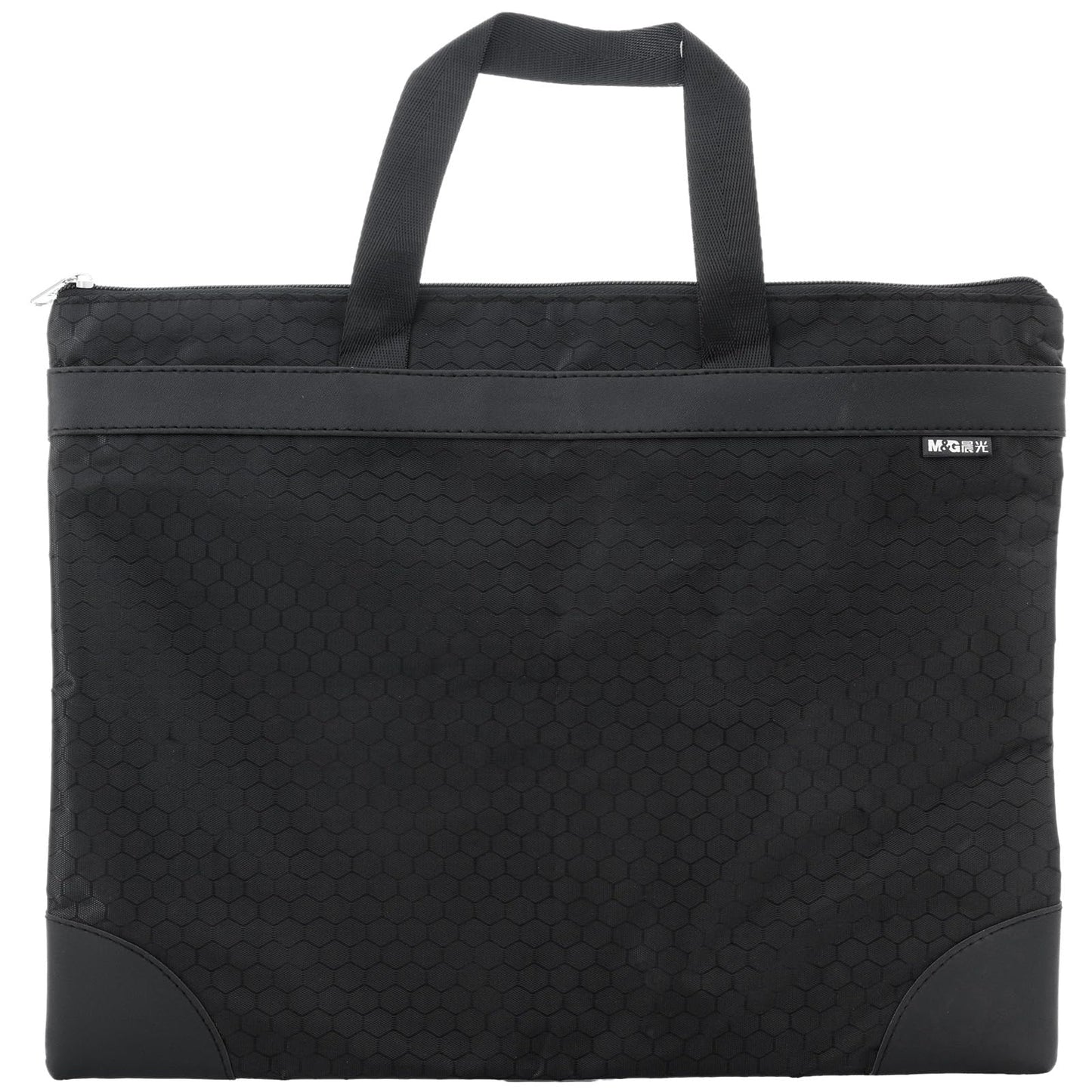M&G 12x15 in Large Zipper Pouch with Handle, A4 Foldable Lightweight Waterproof Oxford Document Storage Bag, File Organizer for Office Travel Books Papers Filing Folder – 1 Pack (Black)