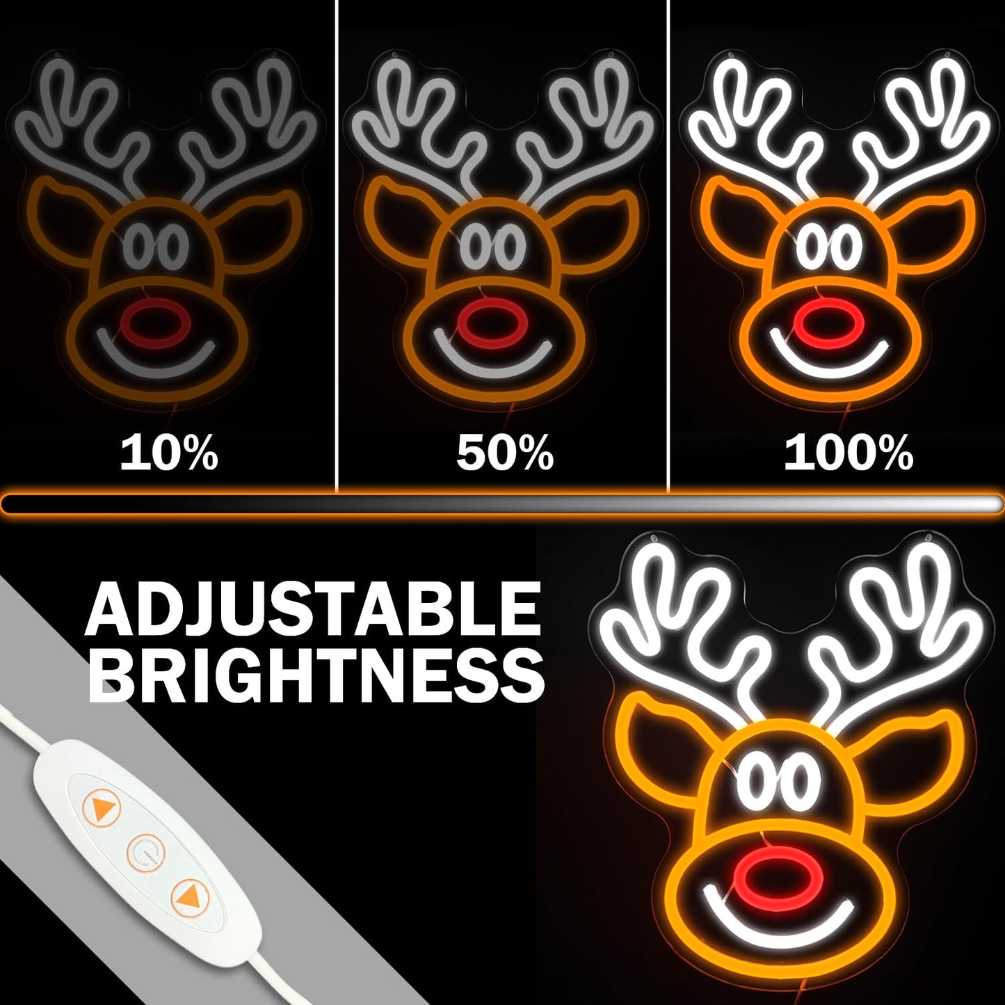 Christmas Elk Neon Sign for Wall Decor Dimmable Christmas Neon Light Deer Led Neon Night Light Up Signs for Bedroom Children Kids Gift Living Room Winter Home Party