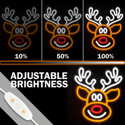 Christmas Elk Neon Sign for Wall Decor Dimmable Christmas Neon Light Deer Led Neon Night Light Up Signs for Bedroom Children Kids Gift Living Room Winter Home Party