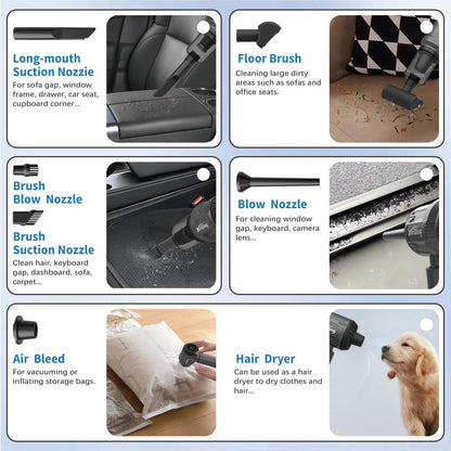 XWILLING Car Vacuum Cleaner High Power 12000 Pa, 4-in-1 Portable Cordless Handheld Vacuum Cleaner with Brushless Motor and Safety Hammer for Car Home Office Pet